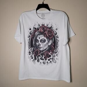 DOM White Sugar Skull Lady Graphic T-Shirt - XL